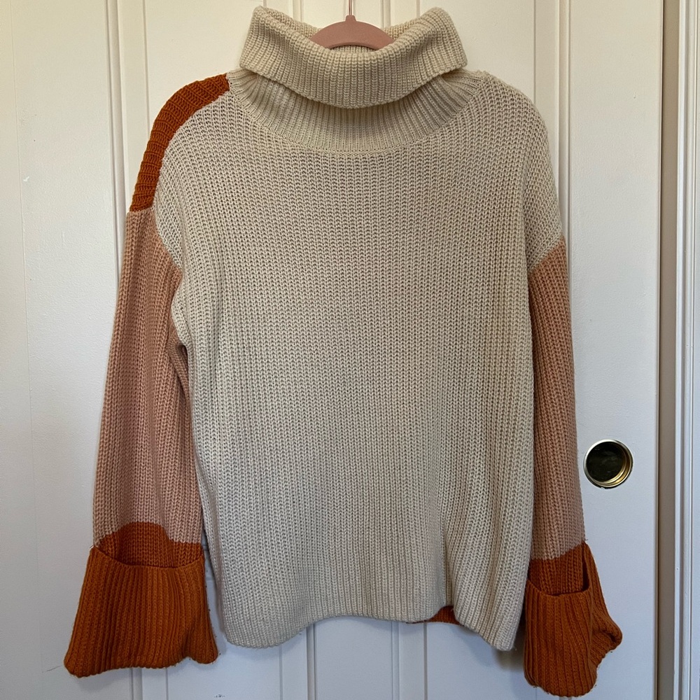 Cream, Orange and Pink Color Block Sweater - Size L